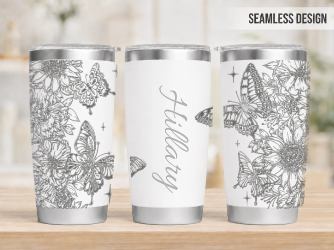 Personalized Full Wrap 20 oz Tumbler - Butterfly & Sunflowers