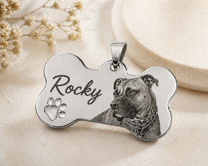Personalized Stainless Steel Bone Dog Tag with Photo & Custom Text